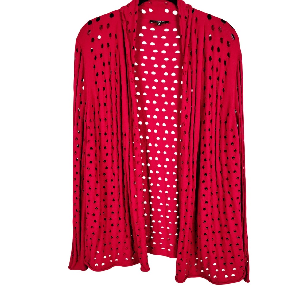 Lafayette 148 Womens M Perforated Open Front Cardigan Red Viscose Avant Garde
